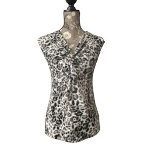 Jones New York Signature Women's Small Gray/White/Black Leopard Print Shirt Top